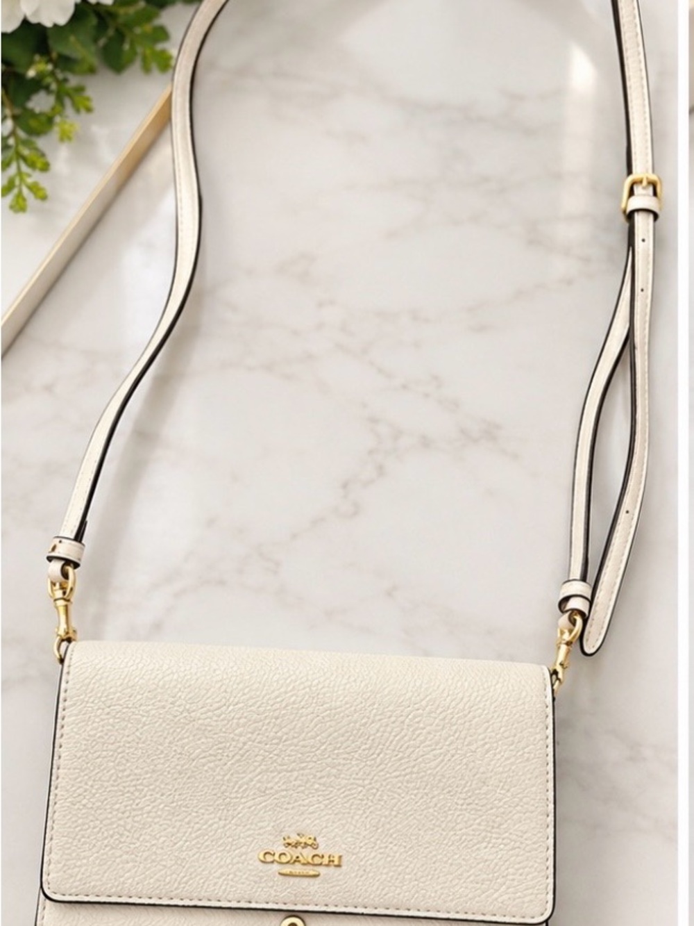 Coach Cream Pebbled Leather Crossbody with Gold Hardware